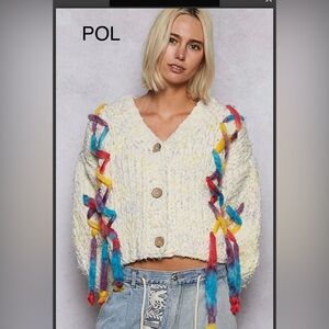 BP217-2🤍💙POL perfection in hand made Knit Cardi with Multicolor thread accents!